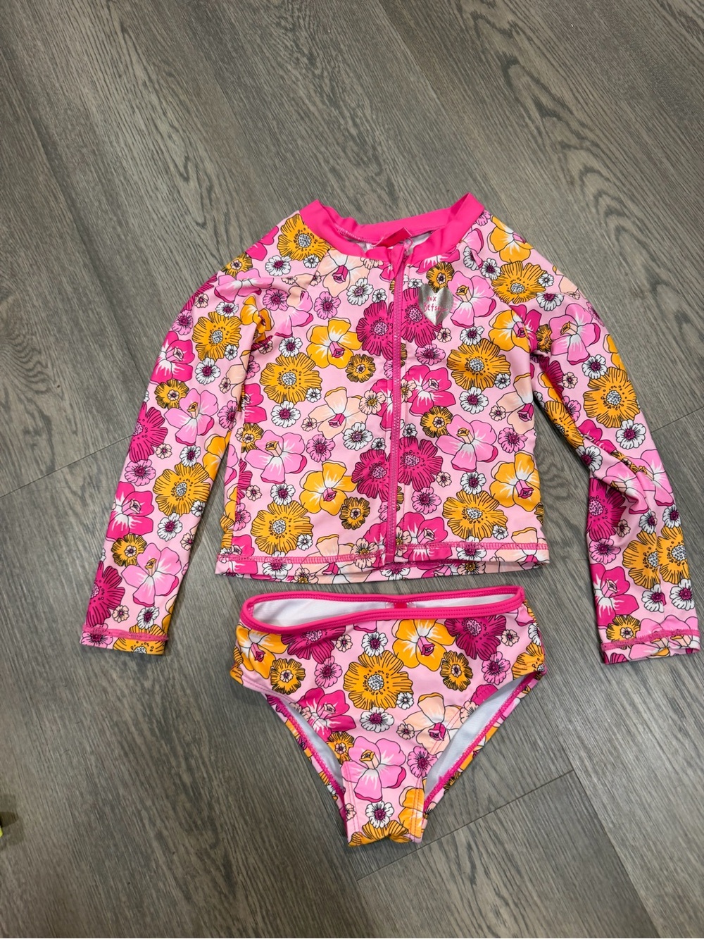Betsy Johnson Girl’s Pink Floral 2pc Rash Guard Bathing Suit Size 5